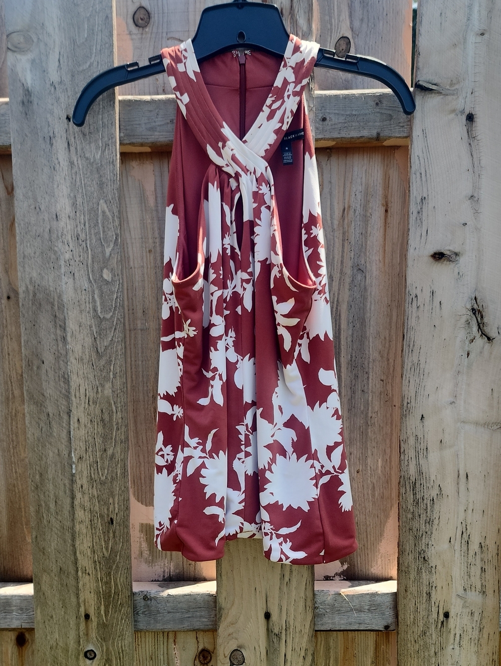 White House Black Market Terracotta Rose and Cream Floral Halter Top